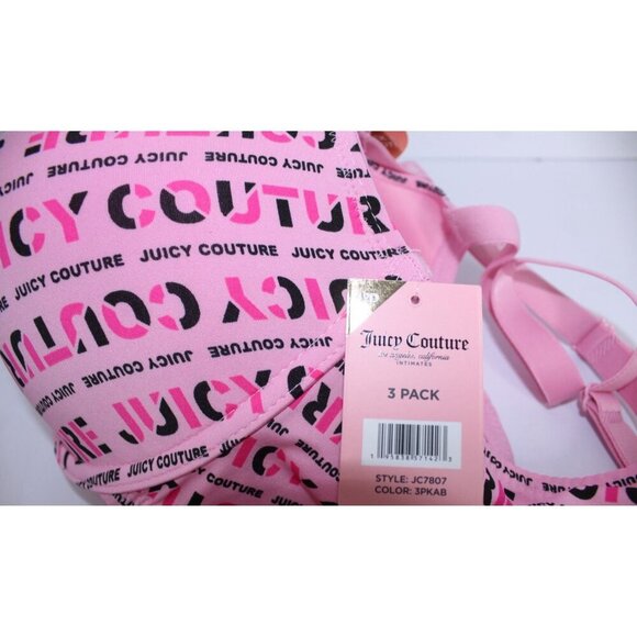 Juicy Couture Bra 42D Pink Black Log Up Lightly Padded Wired Medallion Logo NWT - Picture 14 of 15